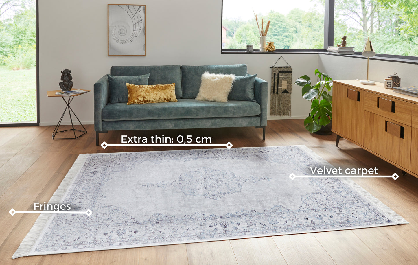 Velvetinis trumpo plauko kilimas Oriental Vintage Medaillon 160x230 cm., žydras