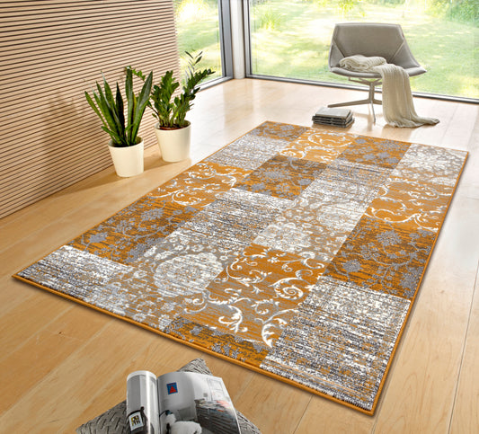 Trumpo plauko kilimas Bloques 200x290 cm, pilkas-auksinis