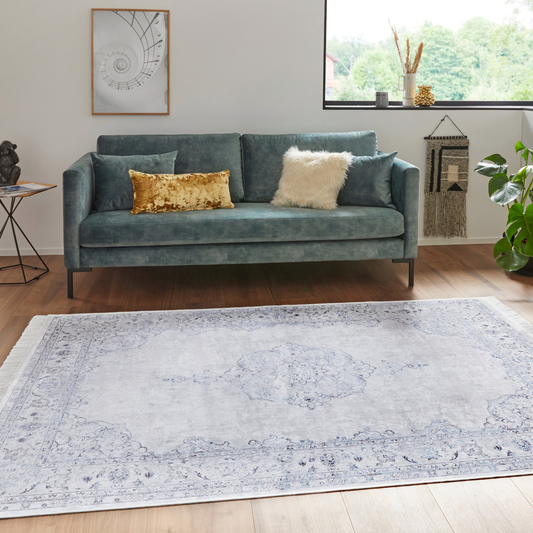 Velvetinis trumpo plauko kilimas Oriental Vintage Medaillon 160x230 cm., žydras