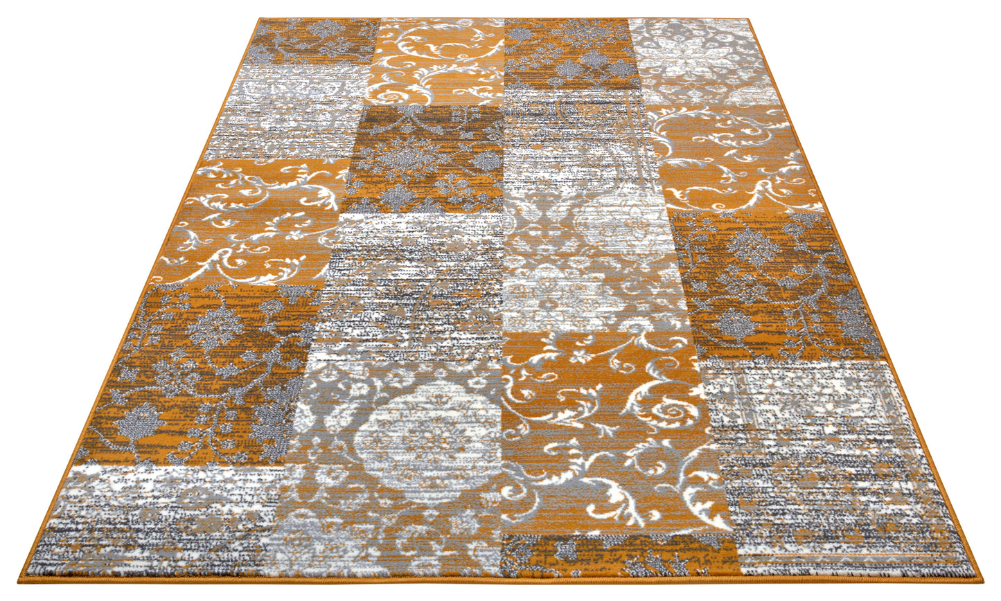 Trumpo plauko kilimas Bloques 200x290 cm, pilkas-auksinis